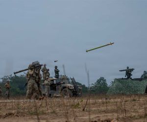 U.S. Army Spc. Dallas Demos, assigned to the 1st Battalion, 501st Parachute Infantry Regiment, 2nd Mobile Brigade Combat Team (Airborne), 11th Airborne Division, fires an FIM-92 Stinger missile during multinational short-range air-defense training in Indonesia, highlighting the Army’s push to give frontline infantry a direct counter-drone capability.