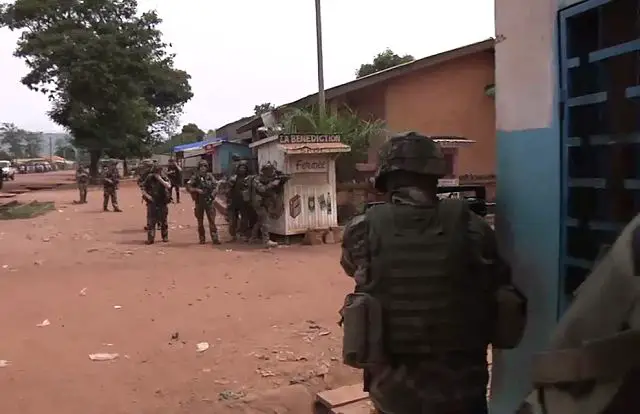 French soldiers from the Sangaris operation in Central African Republic are deployed with the FOMAC (Central African Multinational Force) forces in the city of Bangui to restore the security and protect the population. Today, only military and police forces can move in the city. 