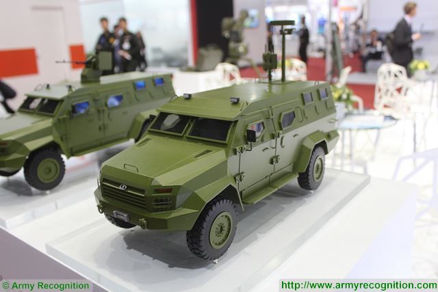 Ukrainian State Defense Company Ukroboronprom presents all the variants of its BARS-8 4x4 multipurpose armoured vehicle at Defense and Security 2015 exhibition in Bangkok, Thailand. The BARS-8 is available in different types of configuration as armoured personnel carrier, mortar carrier, reconnaissance vehicle or ambulance.