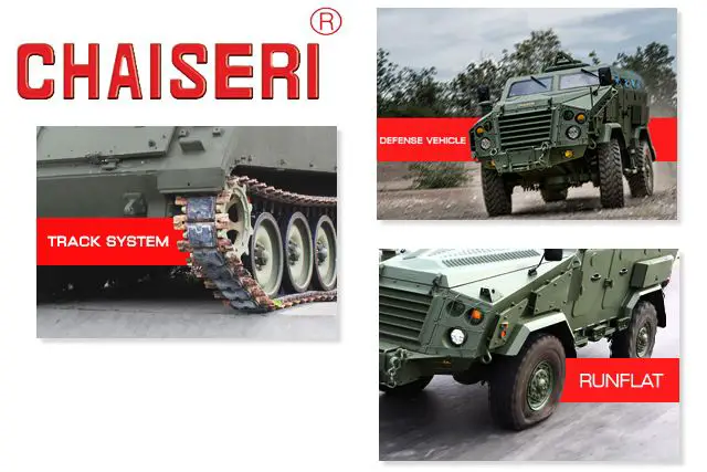 Chaiseri armoured vehicle road wheel track shoe idler sprocket system runflat Thai Thailand defense industry 640 001
