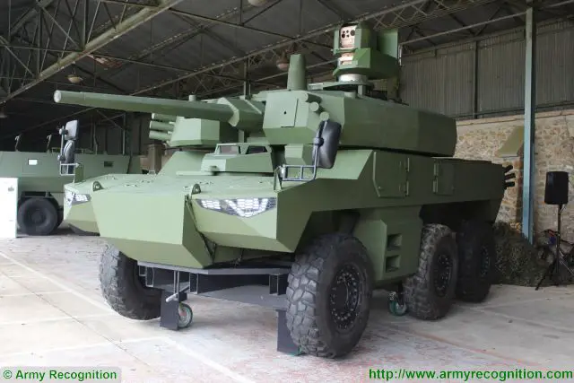 The Jaguar EBRC (Engin Blindé de Reconnaissance et de Combat - Reconnaissance and Combat armoured vehicle) will replace AMX-10RC and ERC 90 Sagaie 6x6 reconnaissance vehicles and the VAB Mephisto variant armed with the HOT anti-tank guided missile also in service since many years in the French army. 