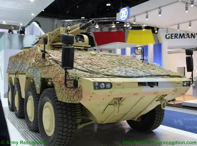 KMW presents the GTK Boxer variant with a LANCE RC turret at IDEX 2015 