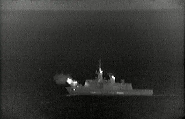 French Navy Light Stealth Frigate Courbet opens fire against Qaddafi forces using its 100mm main gun