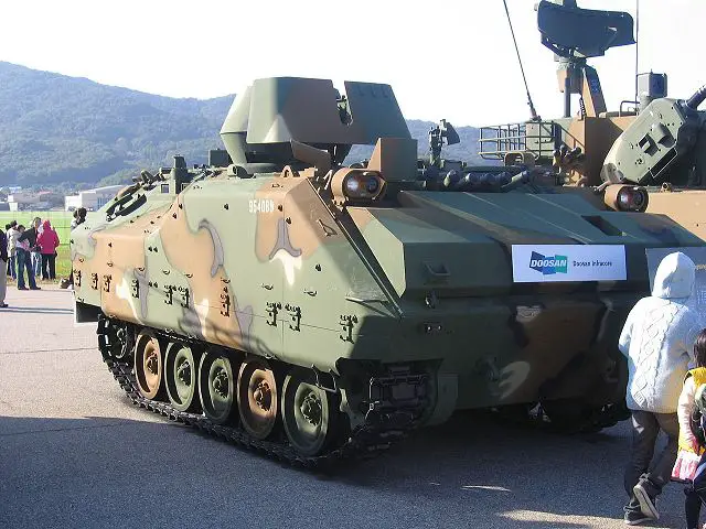 According to Janes, the Belgian Company CMI Defence and Doosan of South Korea have signed a partnership agreement for a joint development of a new light/medium weight armoured vehicle based on the chassis of the South Korean light tracked armoured personnel carrier KIFV, fitted with CMI Defence Cockerill Protected Weapon Station (CPWS). 