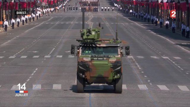 The Griffon, latest generation of wheeled armoured vehicle for the French army at the military parade on on Bastille Day, July 14, along the famous Champs-Elysées in Paris, France. This vehicle will replace the old VAB (Véhicule de l'Avant Blindé - Front line armoured vehicle) in service with the French Army since 1974. 
