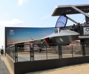 Scale model of the Global Combat Air Programme (GCAP) next-generation combat aircraft displayed at the Farnborough International Airshow 2026, illustrating the trilateral sixth-generation fighter project being jointly developed by the United Kingdom, Italy, and Japan. (Picture source: Army Recognition Group)