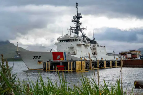 U.S. Coast Guard Cutter Stratton prepares to depart Dutch Harbor, Alaska, on Sept. 17, 2026, ahead of Operation TUNDRA MERLIN, a U.S.-Canadian Bering Sea exercise integrating naval forces, maritime patrol aircraft, F-35 fighters and E-3 airborne warning aircraft.