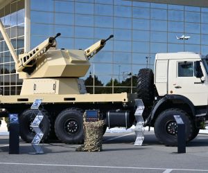 Azerbaijani defence company Zireh unveiled the HMS30 mobile air defence system at ADEX 2026, combining twin 30mm cannons, electro-optical tracking, and a remotely operated turret to detect and engage unmanned aerial threats (Picture Source: Army Recognition Group)