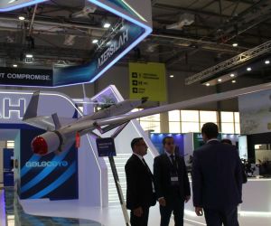 Azersilah showcased its ORBITER 1KM tactical surveillance UAV at ADEX 2026 in Baku, highlighting a compact electric aircraft with a 100 km radio range, 2.5-hour endurance and runway-independent catapult launch (Picture Source: Army Recognition Group)