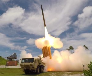 A U.S. THAAD interceptor missile is launched during a firing test. Operation Epic Fury against Iran highlighted the combat role of THAAD and Patriot systems after the U.S.-led regional defense network reportedly intercepted more than 1,500 Iranian ballistic missiles and 6,000 one-way attack drones.