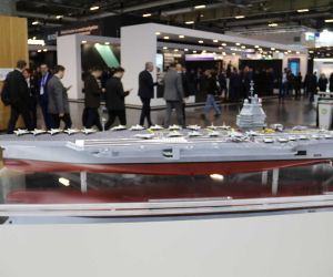 Scale model of France’s future aircraft carrier, now named France Libre, displayed at Euronaval 2024, showcasing the design of the nuclear-powered successor to Charles de Gaulle. (Picture source Army Recognition Group)
