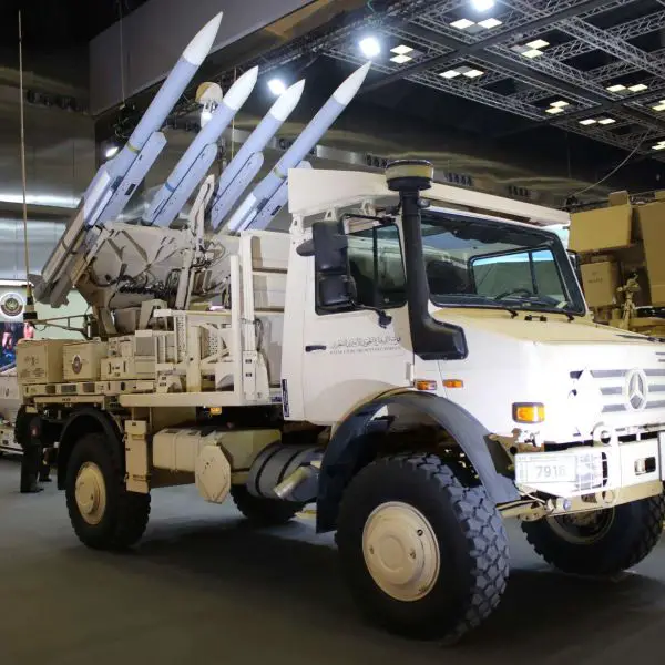 Qatar’s truck-mounted NASAMS HML integrates AIM-120 AMRAAM family interceptors with a mobile Mercedes high-mobility chassis, providing a rapidly deployable, networked air defense capability able to counter aircraft, cruise missiles, and unmanned aerial threats while protecting critical national infrastructure through dispersed, layered operations. (Picture source: Army Recognition Group).