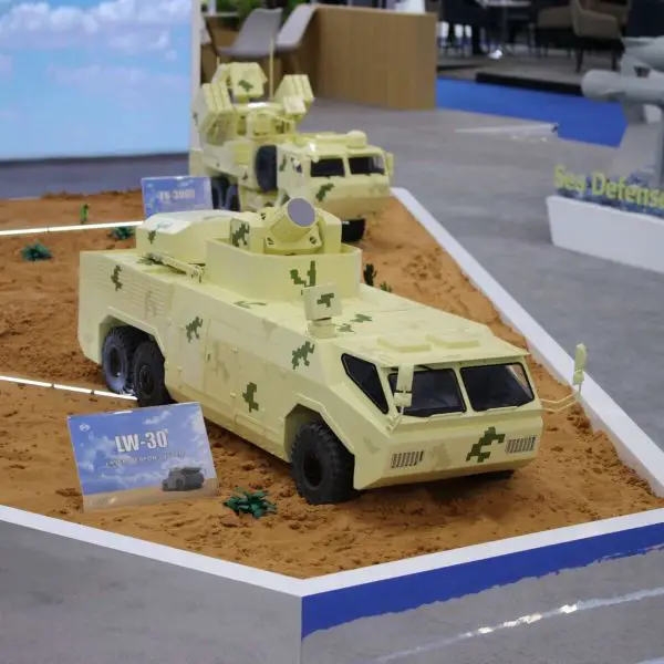 At World Defence Show 2026 in Riyadh, China’s CPMIEC unveiled its truck-mounted LW 30 laser weapon system, positioning it as a counter-drone solution tailored for Gulf air defense needs (Picture Source: Army Recognition Group)