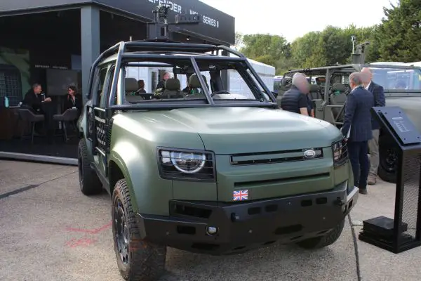 Defender Wolf Series II Mono Tactical Mobility Vehicle, displayed at DVD 2026 for the UK Light Mobility Vehicle programme, carries four personnel and a 1,000 kg payload with a 3,500 kg braked towing capacity. (Picture source: Army Recognition)