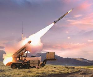 A PAC-3 MSE interceptor is launched from a Patriot system. L3Harris provides the missile’s two-pulse solid rocket motor, Lethality Enhancer and Attitude Control Motors. (Credit: Lockheed Martin)