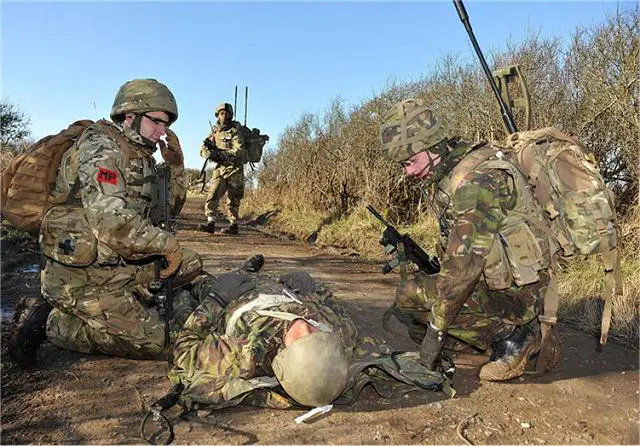 British Soldiers deal with a 'casualty' during the exercise 