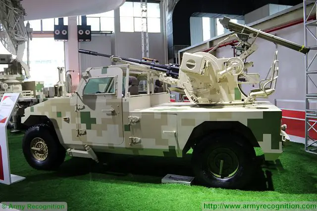 The Chinese Defense Company NORINCO launches the CS/AA6 at Zhuhai AirShow China 2016, a new gun/MANPADS (Man-portable air-defense system) short-range air defense light vehicle. The CS/AAS6 is based on a 4x4 light tactical vehicle Dong Feng Warrior.