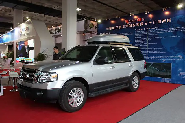 At CIDEX, China International Defence Electronics Exhibition, CETC 38 displays new technology of bomb jammer system mounted on a civilian vehicle. China Electronics Technology Group Corporation No.38 Research Institute (CETC38) mainly researches, develops and manufactures comprehensive electronic information system including radar and air defense systems.