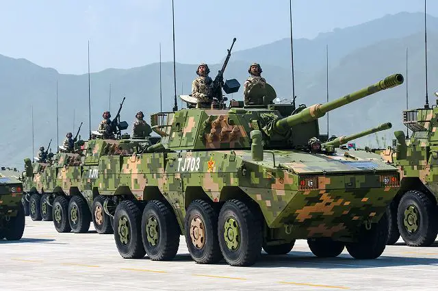 Chinese army ZTL-11 amphibious 105mm assault gun at rehearsal for military parade in Beijing, China. 