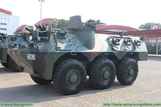 Second generation of Pindad Anoa 2 6x6 armoured vehicle personnel carrier at IndoDefence exhibition in 2014. 
