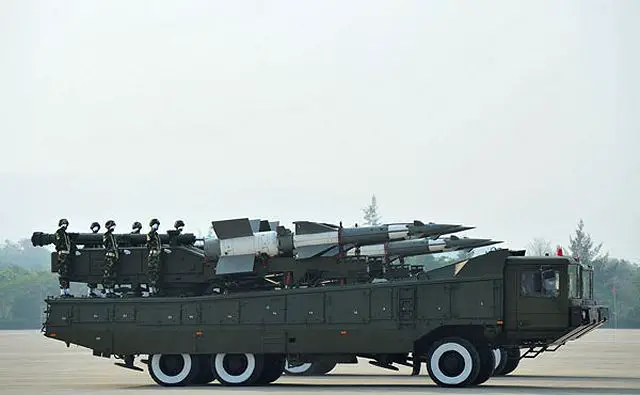 The Russian-made Pechora-2M air defence missile system was seen for the first time during the military parade to mark the 68th anniversary of Armed Forces Day in Myanmar's capital Naypyitaw March 27, 2013.