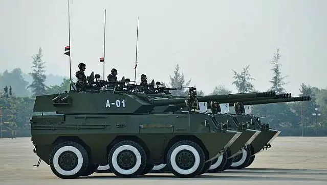 Chinese-made PTL-02 6x6 anti-tank assault gun was showed for the first time parade during Myanmar’s 68th anniversary celebrations of Armed Forces Day, in Naypyidaw, Burma, Wednesday, March 27, 2013. 