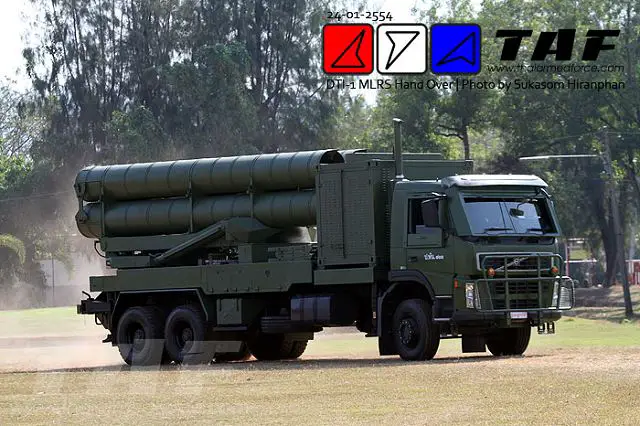 The Thai DTI-1 is a 302mm MLRS Multiple Launch Rocket System based on the Chinese-made WS-1 rocket launcher system. 