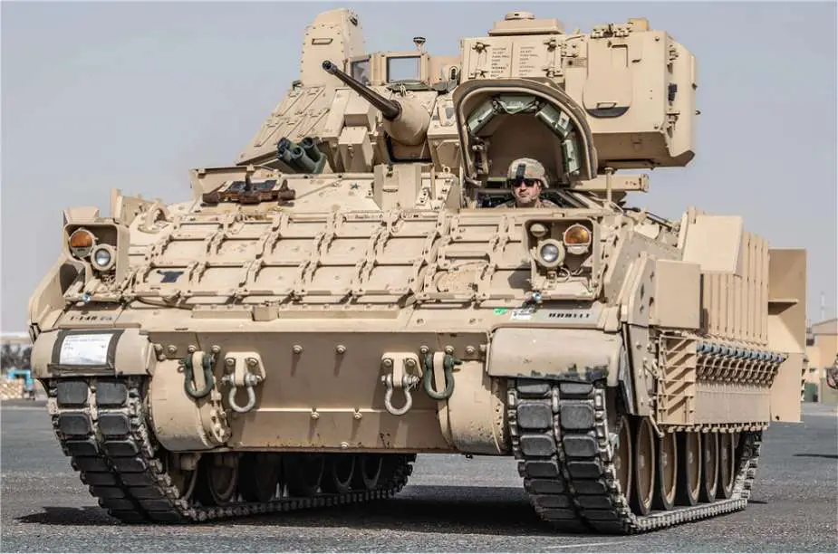 Ukraines US Donated M2A2 Bradley IFVs Upgraded with Extra Armor Counter Drone Solution 925 002