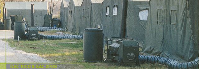 The space heaters GAC 1000 and GAC 2000 are designed to heat and ventilate tents or other accommodations. They can be connected to the SERT Mobile Field Utilities in order to insure the perfect temperature. They also enable to keep various equipment frosts free in winter kit applications.