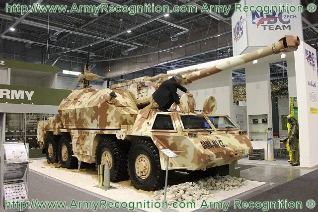 The Czech Company Excalibur Army presents at the International Exhibition of Defence and Security Technologies IDET 2011 a new upgrade version of the wheeled self-propelled howitzer DANA 152 mm, the DANA-M1 CZ.