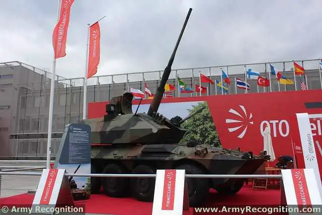 At MSPO 2013, the Italian Company OTO Melara shows two products of its large range of military products, the HITFIST turret mounted on a Rosomak, wheeled armoured infantry fighting vehicle in service with the Polish Army and the Draco, 76mm multirole weapon system. 