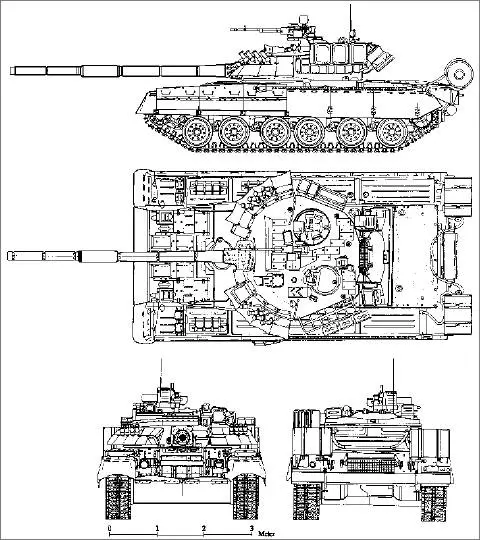 T 80U MBT Main Battle Tank Russia line drawing 001