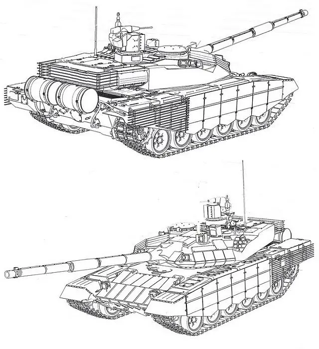 T 90MS main battle tank Russia Russian army defence industry military technology line drawing blueprint 001