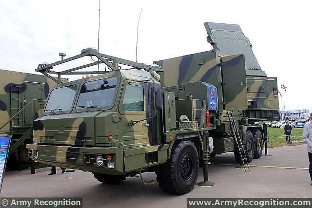 Radar 50N6E of Russian-made S-350E Vityaz air defense missile system at MAKS 2013.
