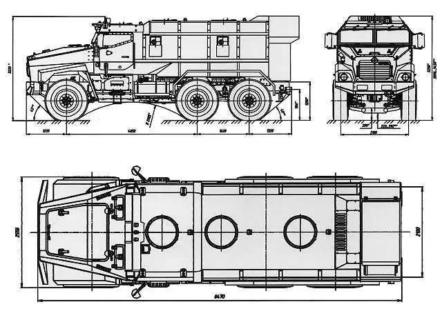 Ural Taifun-U corazzato sovietico--"Tifone degli Urali" Ural-63095_typhoon_multi-purpose_6x6_armoured_truck_Russia_Russian_defence_industry_military_technology_line_drawing_blueprint_001