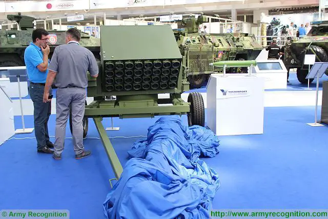 Another new product presented by the Serbian State Company Yugoimport at Partner 2017, the International fair of armaments and defense equipment, is 107mm towed rocket launchers system mounted on a trailer with one single axle. 