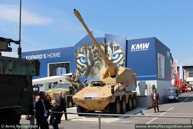 At Eurosatory 2014, the German Defense Company KMW (Krauss-Maffei Wegmann) has exhibited latest technology of modern wheeled artillery system with its new AGM Artillery Gun Module, an ARTEC BOXER Multi-Role Armoured Vehicle (MRAV) fitted with a remote-controlled turret armed with the 155mm/ 52 calibre ordnance.