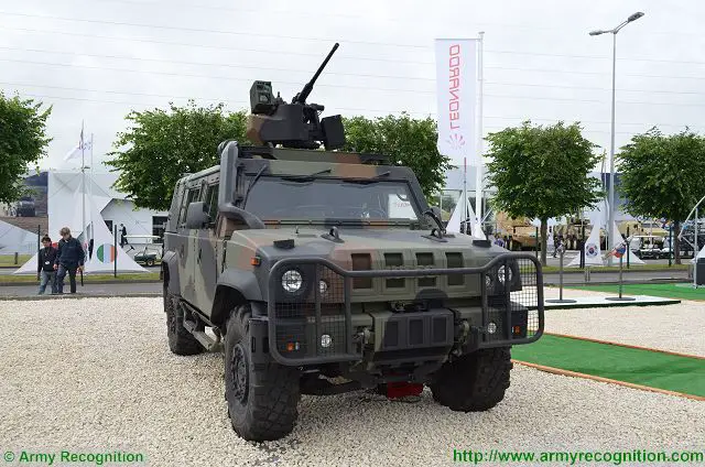 At Eurosatory 2016, the Italian Company Leonardo presents an LMV Light Mutirole Vehicle from Iveco fitted with the HITROLE light RWS (Remote Weapon Station) armed with a 12.7mm heavy machine gun. Due to its light weight and innovative design. HITROLE* Light can be easily installed on the roof of all types of vehicles including Utility Vehicles, both tracked and wheeled, up to Main Battle Tanks as secondary armament. No penetration of the hull is required. 