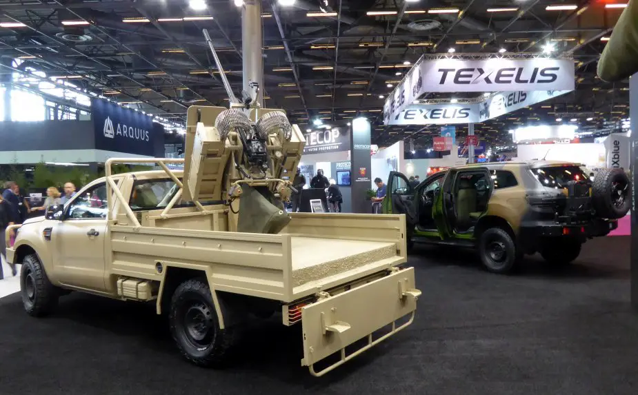 Arquus Trigger pickup truck armed with an automatic gun at Eurosatory 2018