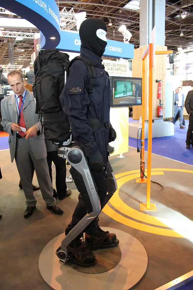 At MILIPOL 2011 a French Defence Company has developed in collaboration with the DGA (French General Directorate for Armament) a collaborative exoskeleton robot (HERCULE), designed to assist a human for carrying and handling heavy loads. The HERCULE project established by the DGA, and French companies are currently developing an exoskeleton robot to help for the transport of heavy charge. The exoskeleton could also serve to attend the soldiers and increase their carrying capacity and endurance on the battlefield.
