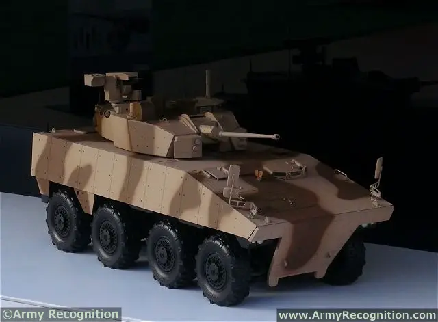 This version is fitted with the new CTA 40 turret. The CYA 40 is primarily aimed to equip armoured and reconnaissance vehicles in order to provide them with the superior fire power of a medium calibre weapon where normally there would only be the space for smaller calibre or lower performing larger calibre weapon systems. Along with the increased fire power afforded these smaller turrets, the 40 CTAS is specifically designed for operation in the modern combat theatre (urban and peace keeping).