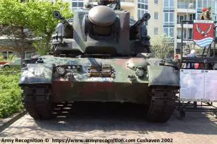 Gepard Cheetah 35mm self propelled anti aircraft tracked armored vehicle Germany front view 001
