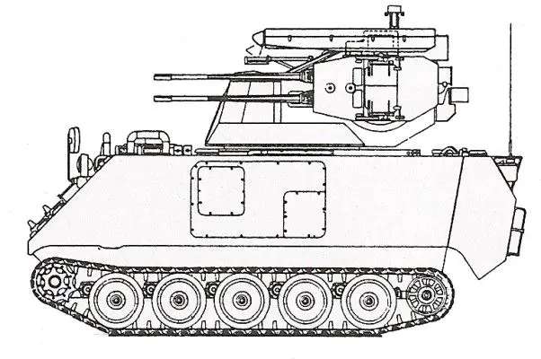 M113 SIDAM self propelled anti aircraft gun system Italy Line Drawing blueprint 001