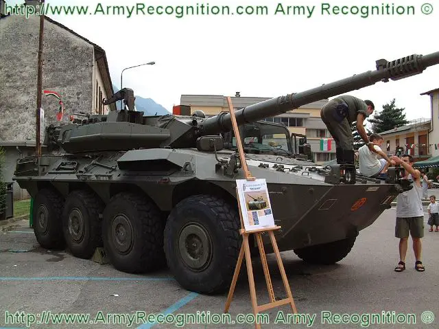 The Italian Army Centauro wheeled tank is armed with a 105mm cannon.