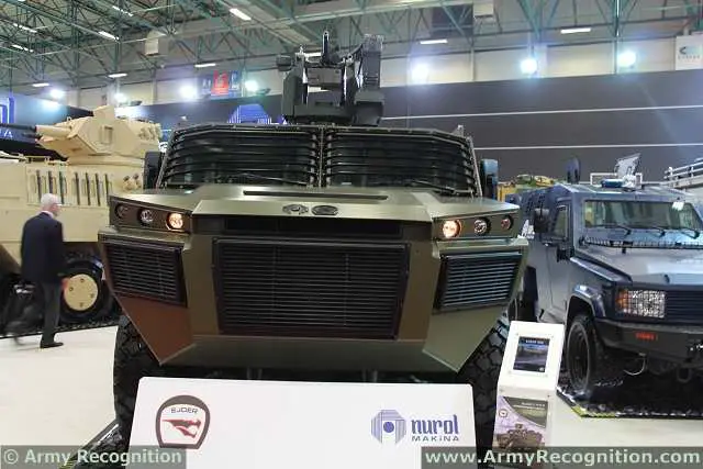 The Turkish Company Nurol Makina has unveiled today at IDEF 2013, the International Defence Exhibition its new Ejder 4x4 armoured combat vehicle. Nurol Makina ve Sanayi A.S. / Makina Isletmesi was founded in 1976 to construct turnkey industrial plants and to undertake large scale steel construction and machinery fabrication projects