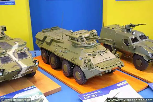 An upgraded version of BTR-3E1 Armored Personnel Carrier was presented at KADEX-2014 Exhibition in Kazakhstan. It was informed by Sergii Tuzov, Chief of Marketing Division of Kyiv Armored Plant, being incorporated with Ukroboronprom State Concern. 