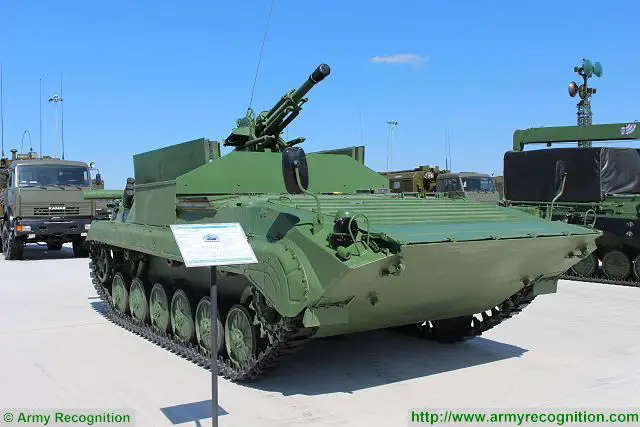 Defense Industry of Kazakhstan presents a new mobile mortar system based on Russian-made BMP-1 tracked armoured infantry vehicle called BMP-2B9. The original turret of BMP-1 is removed and replaced by a 2B9 Vasilek (Cornflower) 82mm mortar. 