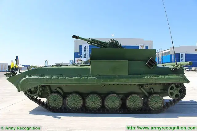 Defense Industry of Kazakhstan presents a new mobile mortar system based on Russian-made BMP-1 tracked armoured infantry vehicle called BMP-2B9. The original turret of BMP-1 is removed and replaced by a 2B9 Vasilek (Cornflower) 82mm mortar. 