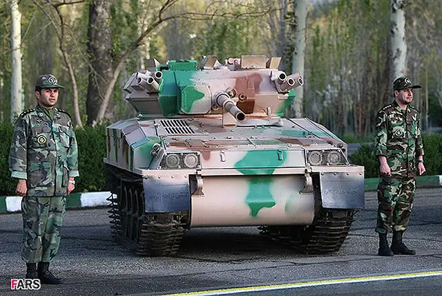 Tosan is light tank being supplied mainly to the Ground Forces of the Army of the Guardians of the Islamic Revolution. It has a weak armament, which comprises 90mm gun, 12,7mm machinegun and Toophan anti-tank guided missile (an unlicensed copy of the US TOW anti-tank missile, having been obtained through reverse-engineering).