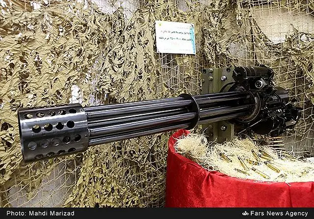 The Iranian Army's Ground Force has unveiled its new local-made Moharram 6-barrel 12.7 mm Gatling-type machine gun. During the military parade in Tehran on April 18, 2014, the Moharram was mounted at the rear of a local-made neinava 4x4 light tactical vehicle.